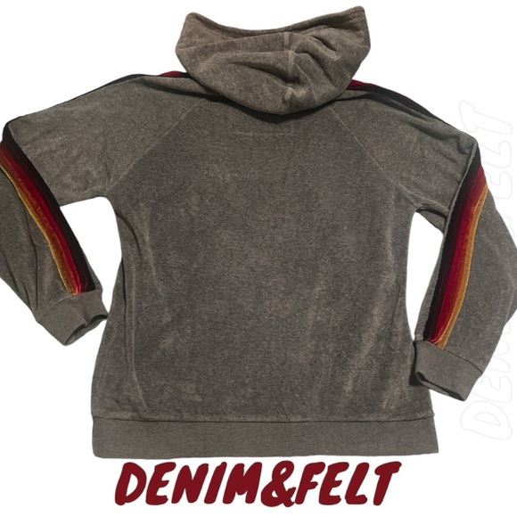 Aviator Nation Velvet Rainbow 5 Stripe Drawstring Pullover/Hoodie | Gray Unisex! - Picture 4 of 11